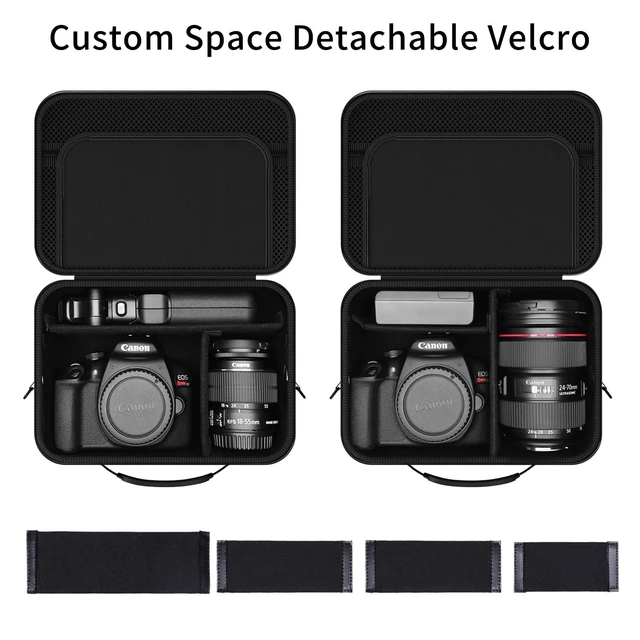 Alt view image 2 of 6 - Hard Shell Camera Case Compatible with Canon EOS Rebel T7/R50/R100 and More DSLR & Mirrorless Cameras Portable Travel Bag with Adjustable Dividers, Mesh Pocket & Shoulder Strap (Black)