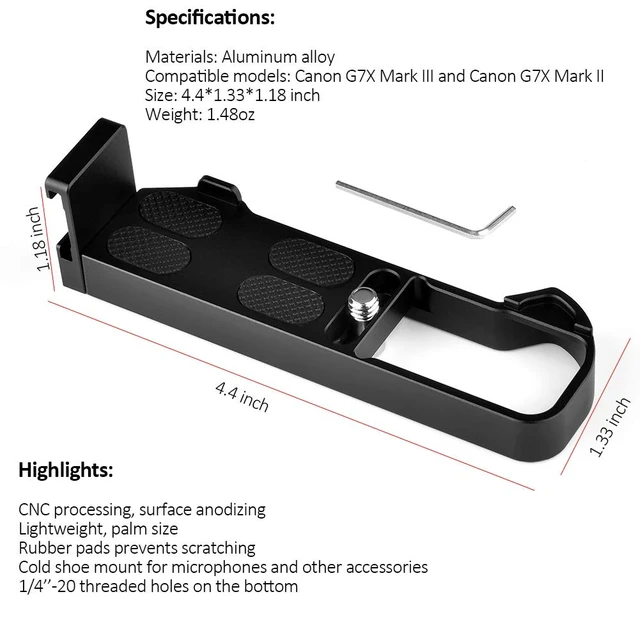 Alt view image 6 of 7 - Camera Extension Base Plate for Canon G7X Mark III and Mark II | Aluminum Alloy Camera Plate,Video Shooting,Vlogging Accessories, Microphone Light Bracket with Cold Shoe Mount