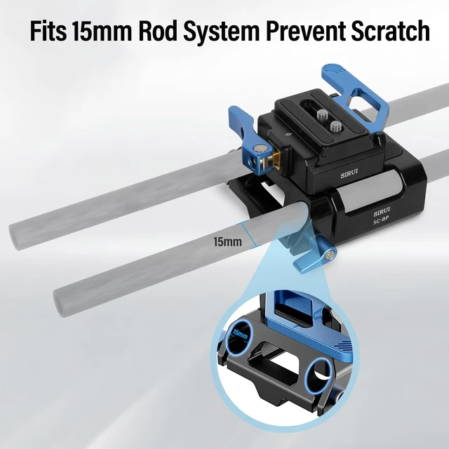 Alt view image 6 of 7 - Camera Baseplate with Dual 15mm Rod Rail Clamps, Base Plate with Quick Release Plate for Tripod, Shoulder Rig, Follow Focus, SC-BP