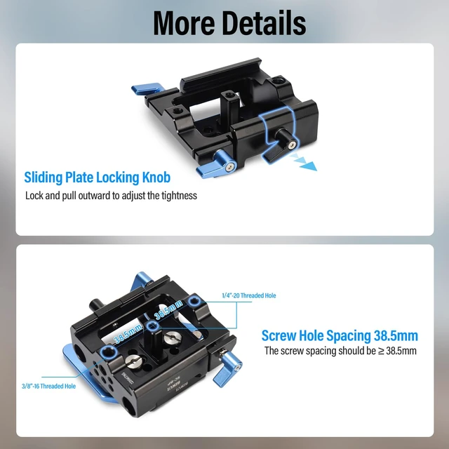 Alt view image 7 of 7 - Camera Baseplate with Dual 15mm Rod Rail Clamps, Base Plate with Quick Release Plate for Tripod, Shoulder Rig, Follow Focus, SC-BP