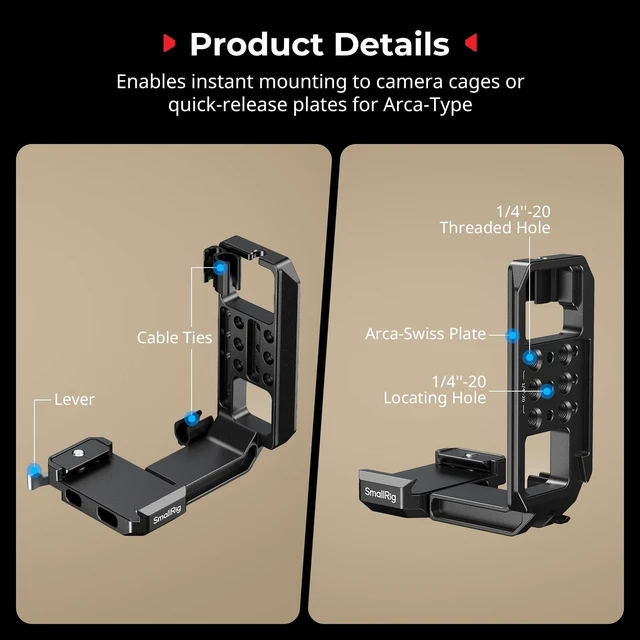 Alt view image 5 of 7 - Vertical Mount Plate for Cage, Built-in Baseplate for Arca-Type | with 1/4''-20 Thread, L Bracket Switching Grip for Tripods, for DJI RS 4 Mini/ RS 4 Pro/ RS 4/ RS 3 Pro/ RS 3/ RS2