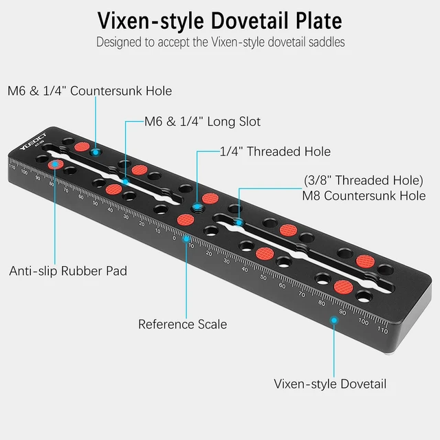 Alt view image 2 of 7 - 230mm/9.05" Telescope Rail Bar Vixen Style Dovetail Mounting Plate | with M6 1/4" 3/8" Camera Screw for Telescope Saddle Mount Base OTA Equatorial Head Tripod Adapter Sky Astrophotography