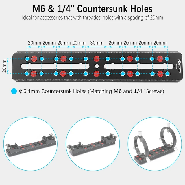 Alt view image 4 of 7 - 230mm/9.05" Telescope Rail Bar Vixen Style Dovetail Mounting Plate | with M6 1/4" 3/8" Camera Screw for Telescope Saddle Mount Base OTA Equatorial Head Tripod Adapter Sky Astrophotography