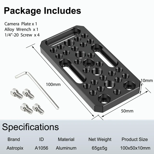 Alt view image 6 of 6 - 3.94"/100mm Camera Cheese Plate with 1/4-20 & 3/8-16 Threads | Camera Rig Plate,Mount Camera Cage,Magic Arm,Battery Box or LED lights and other Camera Accessories