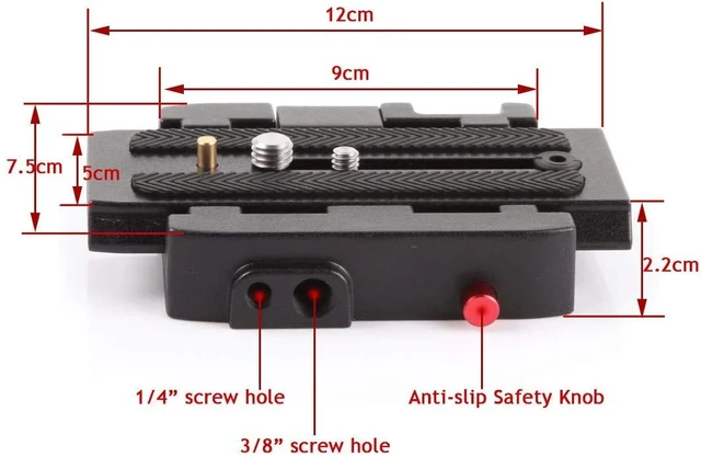 Alt view image 2 of 5 - P200 Quick Release Plate - Camera Tripod Base Plate with QR Clamp Adapter with 1/4" and 3/8" Screw Hole Compatible for Manfrotto 500AH 501HDV 503HDV 701HDV 577/519/561/Q5