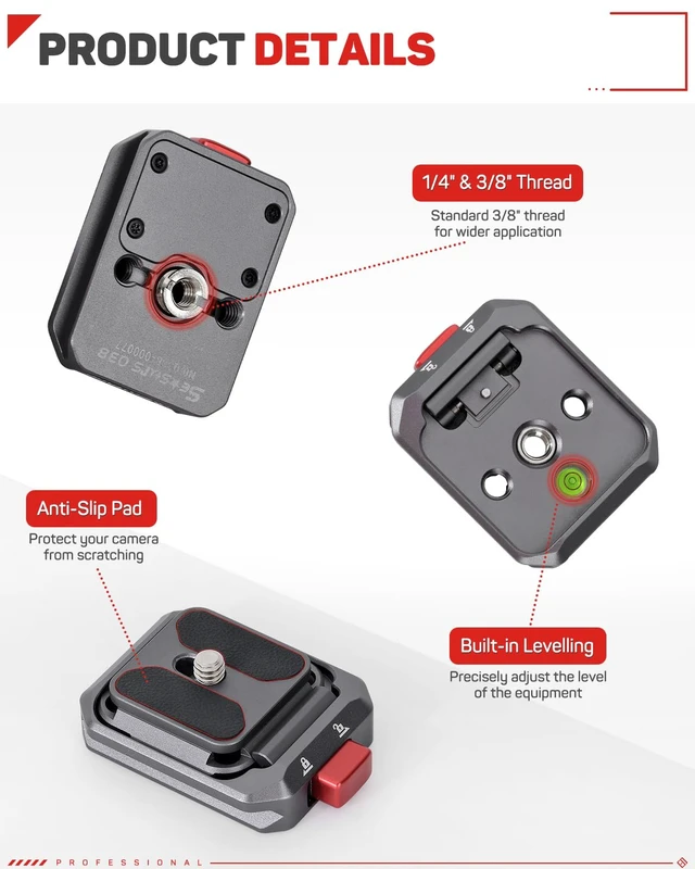 Alt view image 3 of 7 - Q38 Quick Release Plate Camera Tripod Mount Adapter | QR Adapter with 1/4" Screw Compatible with Sony Canon DSLR Cameras, Tripods Monopods Sliders Stabilizers Monitors