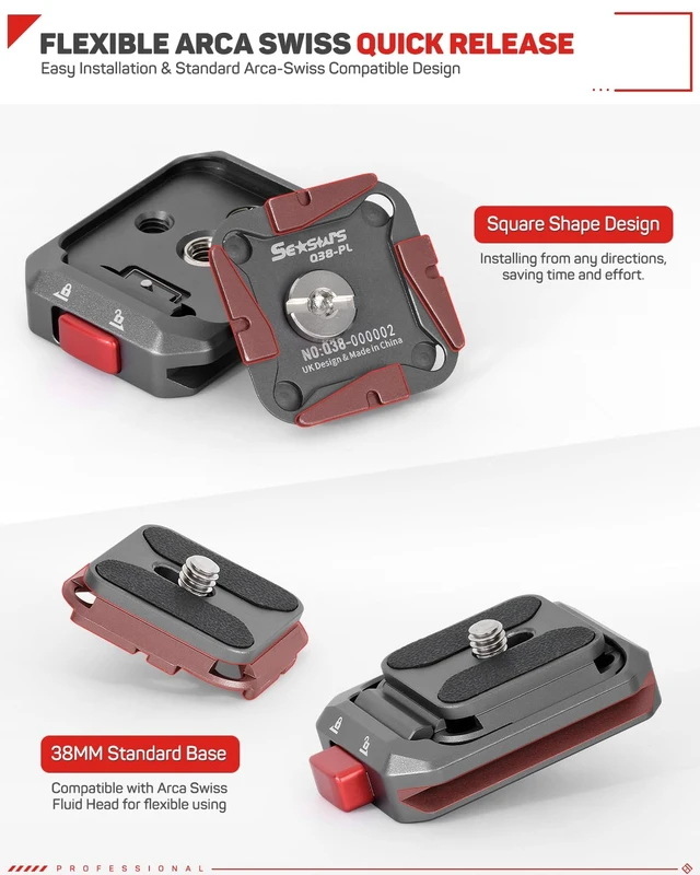 Alt view image 4 of 7 - Q38 Quick Release Plate Camera Tripod Mount Adapter | QR Adapter with 1/4" Screw Compatible with Sony Canon DSLR Cameras, Tripods Monopods Sliders Stabilizers Monitors
