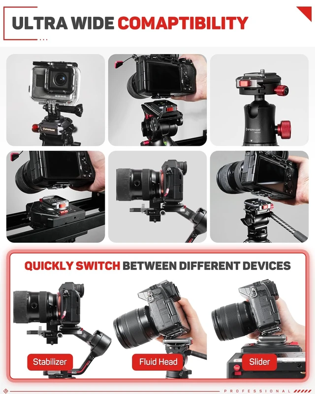 Alt view image 5 of 7 - Q38 Quick Release Plate Camera Tripod Mount Adapter | QR Adapter with 1/4" Screw Compatible with Sony Canon DSLR Cameras, Tripods Monopods Sliders Stabilizers Monitors