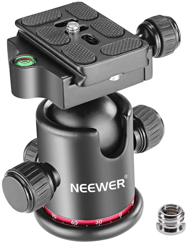 Main image of Professional Metal 360 Degree Rotating Panoramic Ball Head | 1/4 Inch Quick Release Plate, Bubble Level, Up to 17.6 lb/8 kg, for Tripod, Monopod, Slider, DSLR Camera, Camcorder