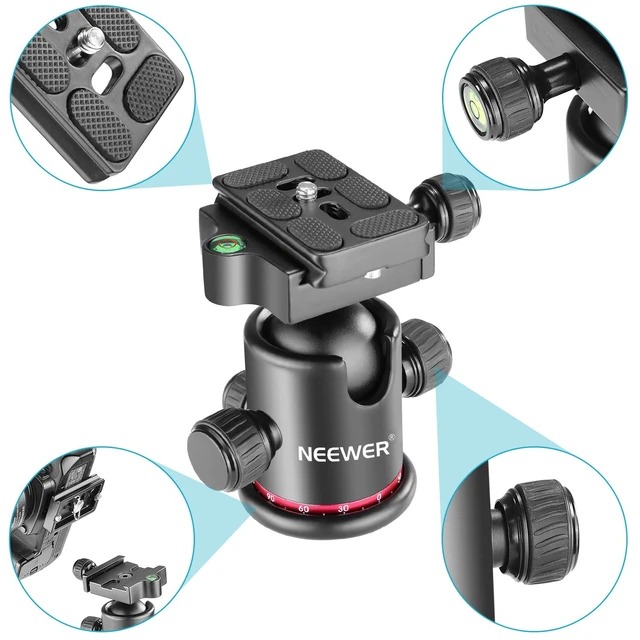 Alt view image 2 of 6 - Professional Metal 360 Degree Rotating Panoramic Ball Head | 1/4 Inch Quick Release Plate, Bubble Level, Up to 17.6 lb/8 kg, for Tripod, Monopod, Slider, DSLR Camera, Camcorder