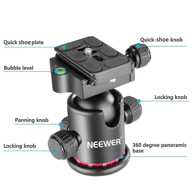 Alt view image 4 of 6 - Professional Metal 360 Degree Rotating Panoramic Ball Head | 1/4 Inch Quick Release Plate, Bubble Level, Up to 17.6 lb/8 kg, for Tripod, Monopod, Slider, DSLR Camera, Camcorder