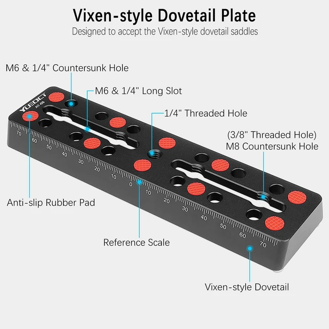 Alt view image 2 of 7 - 160mm/6.3" Telescope Rail Bar Vixen Style Dovetail Mounting Plate | with M6 1/4" 3/8" Camera Screw for Telescope Saddle Mount Base OTA Equatorial Head Tripod Adapter Sky Astrophotography