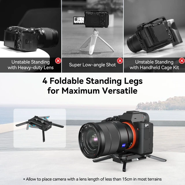 Alt view image 3 of 7 - Quick Release Plate for Arca-Type with Foldable Quadruped Support | 44.1lb (20kg) load capacity, fits lenses up to 5.9in (15cm), anti-twist non-slip design.