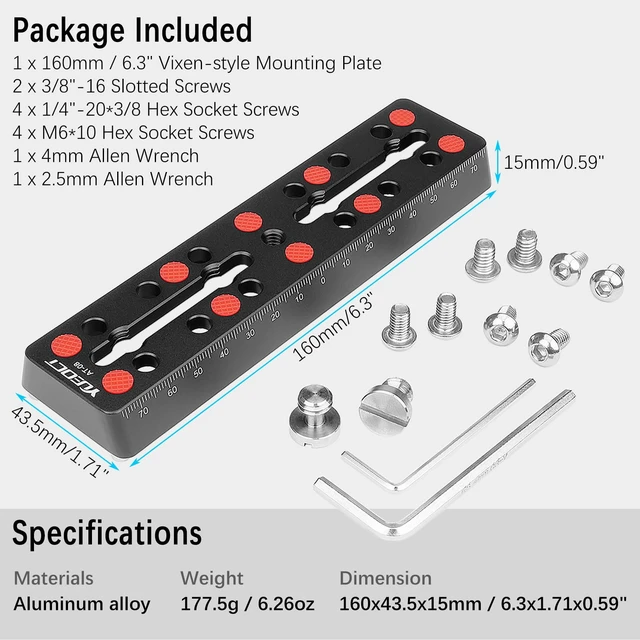 Alt view image 7 of 7 - 160mm/6.3" Telescope Rail Bar Vixen Style Dovetail Mounting Plate | with M6 1/4" 3/8" Camera Screw for Telescope Saddle Mount Base OTA Equatorial Head Tripod Adapter Sky Astrophotography