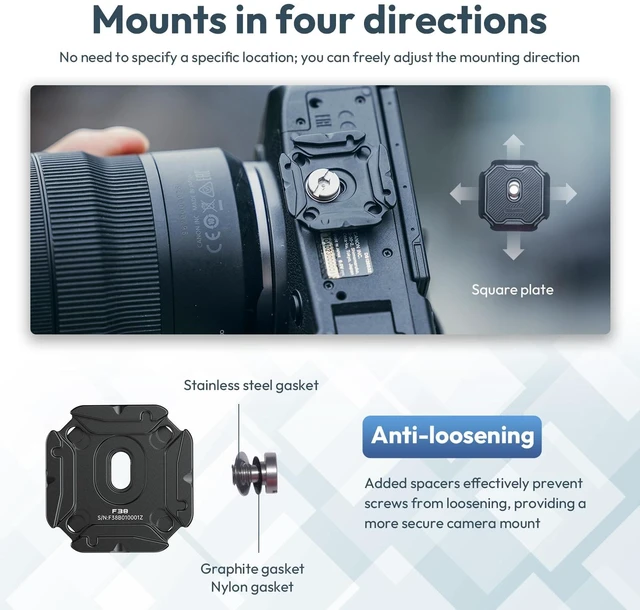 Alt view image 3 of 7 - F38 Quick Release Kit V2, Quick Release System, Base and Plate with 1/4" and 3/8" Screw Thread for Tripod, Monopod, Stabilizer, Slider - F38B3404