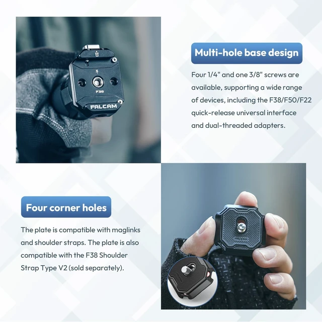 Alt view image 4 of 7 - F38 Quick Release Kit V2, Quick Release System, Base and Plate with 1/4" and 3/8" Screw Thread for Tripod, Monopod, Stabilizer, Slider - F38B3404
