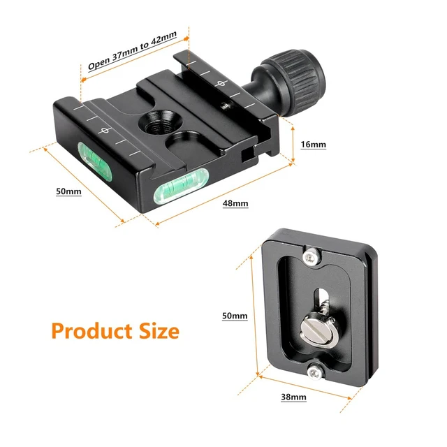 Alt view image 3 of 7 - 50mm Arca Swiss Quick Release Plate & Clamp Set | Aluminum QR Plate Adapter with 3/8"&1/4" Screw for DSLR Camera Tripod Ball Head Monopod Gimbal Stabilizer