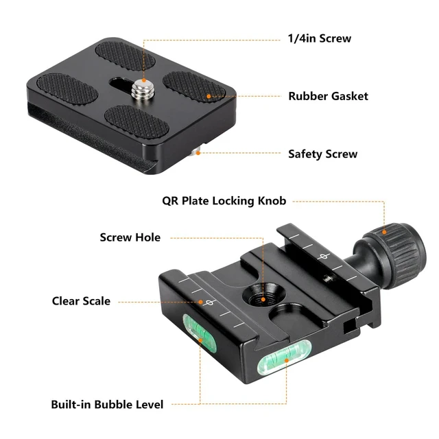 Alt view image 2 of 7 - 50mm Arca Swiss Quick Release Plate & Clamp Set | Aluminum QR Plate Adapter with 3/8"&1/4" Screw for DSLR Camera Tripod Ball Head Monopod Gimbal Stabilizer