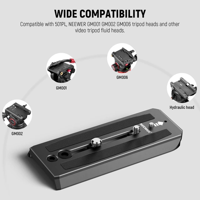 Alt view image 5 of 7 - 501PL Tripod Fluid Head Quick Release Camera Mounting Plate, QR5 | With 1/4" and 3/8" Screws, Anti Off Pin, for GM001 GM002 GM006 Fluid Heads