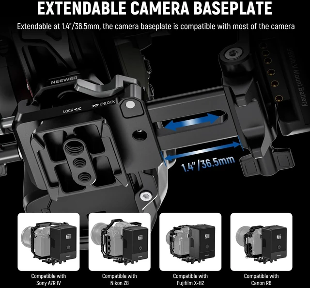 Alt view image 6 of 7 - Foldable V Mount Battery Plate with Arca Type Baseplate, PS015 PRO | Quick Release Camera Base Plate, Lightweight DSLR Video Rig, Compatible with SmallRig V Mount Battery Cage DJI RS4 RS3 Gimbal