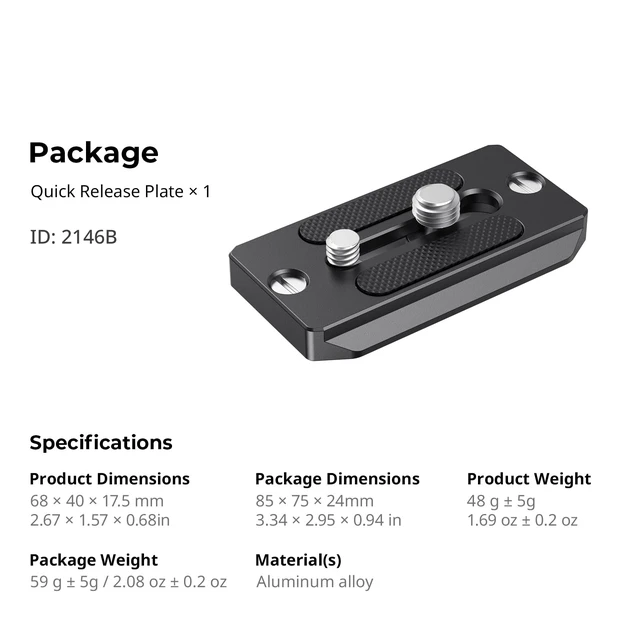 Alt view image 7 of 7 - Quick Release Plate for Arca Swiss, with 1/4"-20 & 3/8"-16 Screw | Baseplate for cameras and cages - 2146B