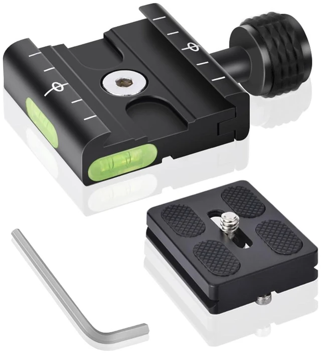 Main image of 50mm Arca Swiss Quick Release Plate, with 3/8"&1/4" Screw, Black | Aluminum QR Clamp Adapter Set, Built-in Bubble Level Compatible with Manfrotto DSLR Camera Tripod Ball Head Monopod