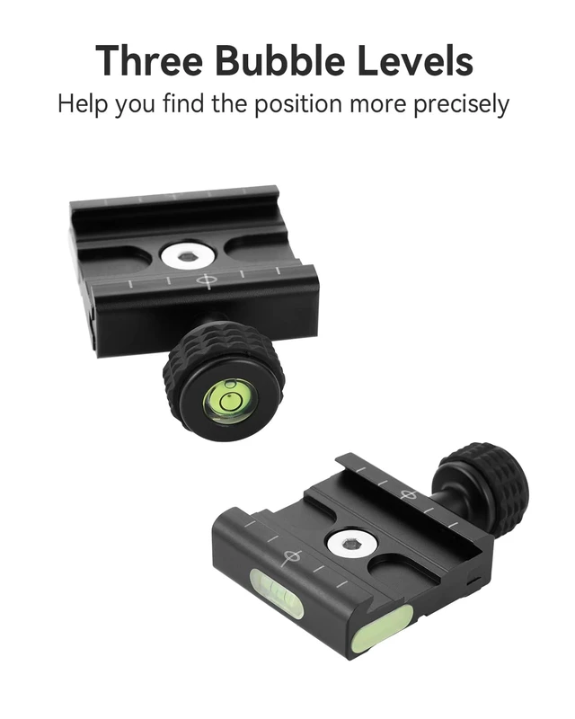 Alt view image 2 of 7 - 50mm Arca Swiss Quick Release Plate, with 3/8"&1/4" Screw, Black | Aluminum QR Clamp Adapter Set, Built-in Bubble Level Compatible with Manfrotto DSLR Camera Tripod Ball Head Monopod