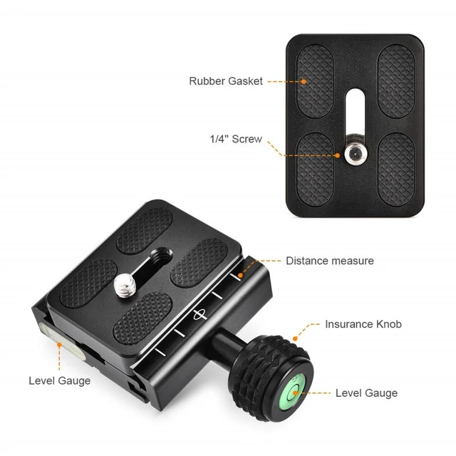 Alt view image 5 of 7 - 50mm Arca Swiss Quick Release Plate, with 3/8"&1/4" Screw, Black | Aluminum QR Clamp Adapter Set, Built-in Bubble Level Compatible with Manfrotto DSLR Camera Tripod Ball Head Monopod