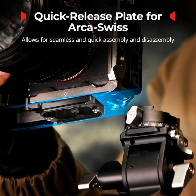 Alt view image 3 of 6 - Universal Mount Plate Kit with Dual 15mm Rod Clamp | Built-in Quick Release Plate for Arca-Swiss, with 1/4"-20 and 3/8"-16 Threaded Holes, for Cameras