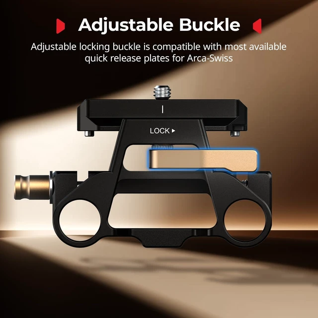 Alt view image 4 of 6 - Universal Mount Plate Kit with Dual 15mm Rod Clamp | Built-in Quick Release Plate for Arca-Swiss, with 1/4"-20 and 3/8"-16 Threaded Holes, for Cameras