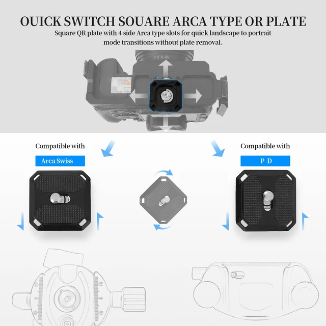 Alt view image 3 of 7 - 2 Pack Arca-Swiss Plate, Quick Release Plate Camera Mount for Tripod,38mm Arca-Swiss Mount Plate with Safety Pins, Lightweight Aluminum for Tripod/Monopod/Strap, 1/4" Screw Compatible Camera,0.67oz