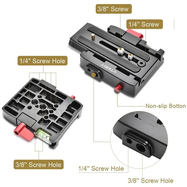 Alt view image 4 of 7 - P200 Quick Release Plate, Compatible with Sony A6400 Manfrotto Only | Aluminum Alloy Camera Tripod Base Plate with 1/4" and 3/8" Screw Hole, Black
