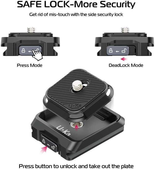 Alt view image 2 of 7 - UKA01 Quick Release Plate Kit, Arcac/F38 Interface Camera Quick Release Plate Mount Quick Setup w/ 1/4" to 3/8" Screw Thread Gimbles Sliders Tripods Adapter for Sony/Nikon/DJI/Fuji