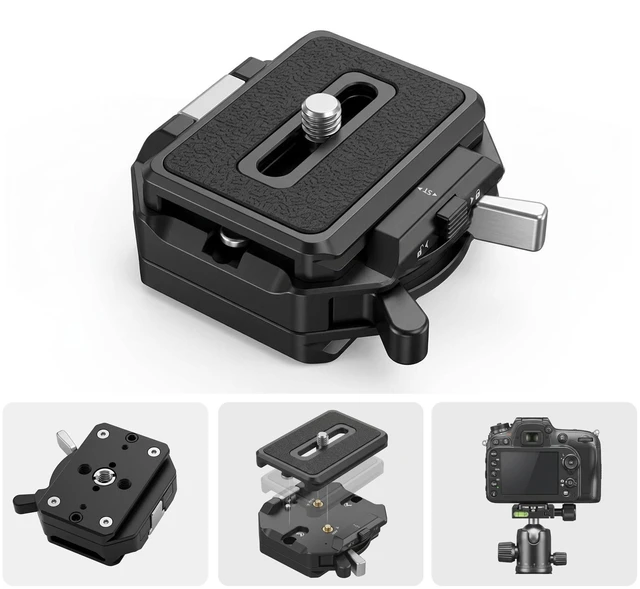 Main image of Quick Release Plate System, Aluminum Alloy Arca-Swiss Compatible Base and Top Plate with 1/4" & 3/8" Mounts for DSLR, Tripod, Gimbal, and Slider (11lbs Load Capacity)