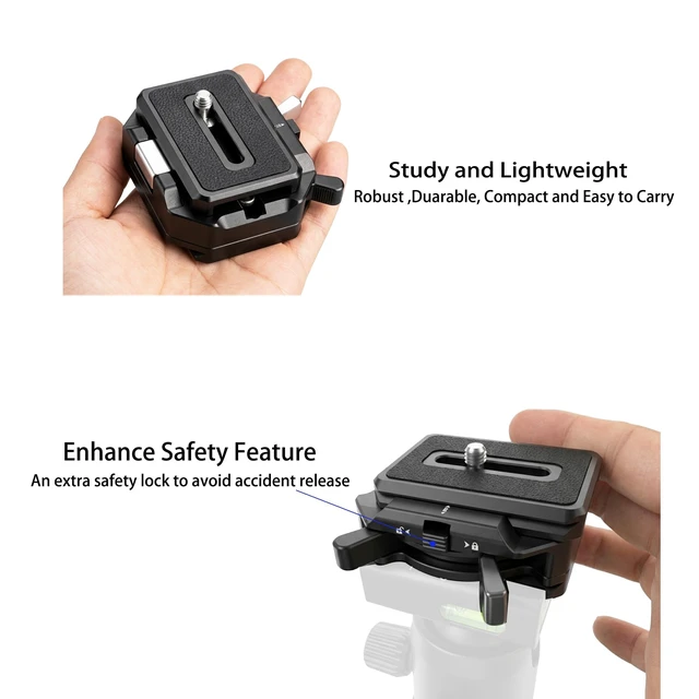 Alt view image 7 of 7 - Quick Release Plate System, Aluminum Alloy Arca-Swiss Compatible Base and Top Plate with 1/4" & 3/8" Mounts for DSLR, Tripod, Gimbal, and Slider (11lbs Load Capacity)