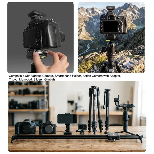 Alt view image 6 of 7 - Quick Release Plate System, Aluminum Alloy Arca-Swiss Compatible Base and Top Plate with 1/4" & 3/8" Mounts for DSLR, Tripod, Gimbal, and Slider (11lbs Load Capacity)