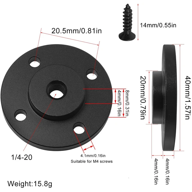 Alt view image 2 of 5 - 2 Set 1/4 inch Thread Tripod Adapter Holder Mount Plate Wall Mount Universal Wall Mount Mic Bracket Aluminium Alloy for Monitor Light Flash DSLR Camera Diameter 40mm 1/4 Hole