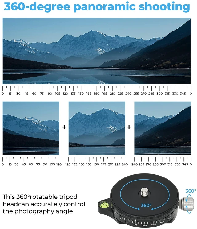 Alt view image 3 of 7 - Camera Panoramic Panning Base with Plate 3/8" Screw Aluminum Alloy Panorama Ball Tripod Head with Bubble Level for Tripod Monopod DSLR Cameras,Load Capacity 22 LBS