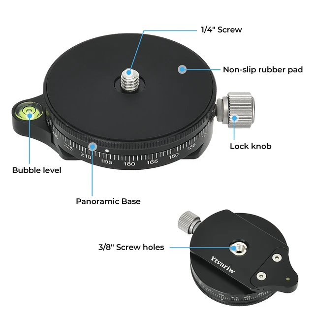 Alt view image 2 of 7 - Camera Panoramic Panning Base with Plate 3/8" Screw Aluminum Alloy Panorama Ball Tripod Head with Bubble Level for Tripod Monopod DSLR Cameras,Load Capacity 22 LBS