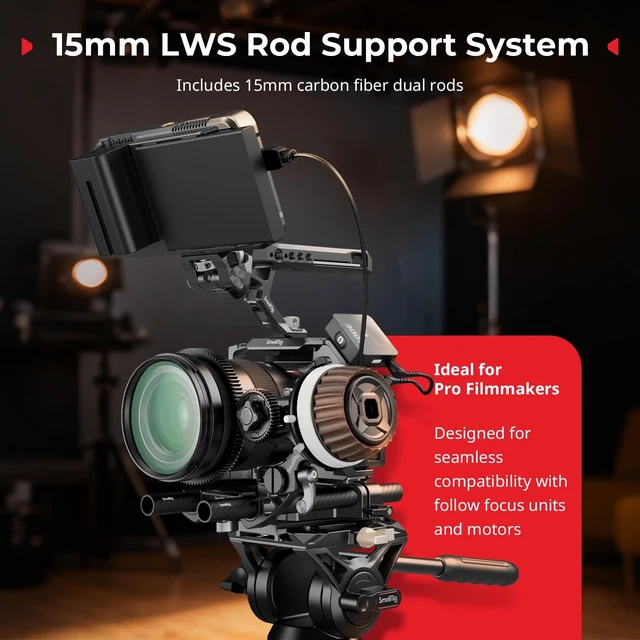 Alt view image 2 of 7 - Camera Base Plate Kit with 15mm LWS Rod Rail Clamp, Dual 15mm Rod | Carbon Fiber 15mm Rods (8'' / 20cm), for Sony A6500 A6600 A6300, for Canon R5 R6, for Sony A7SIII / A7III, for Camera & Cage