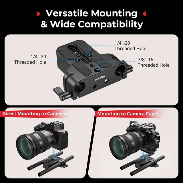 Alt view image 4 of 7 - Camera Base Plate Kit with 15mm LWS Rod Rail Clamp, Dual 15mm Rod | Carbon Fiber 15mm Rods (8'' / 20cm), for Sony A6500 A6600 A6300, for Canon R5 R6, for Sony A7SIII / A7III, for Camera & Cage