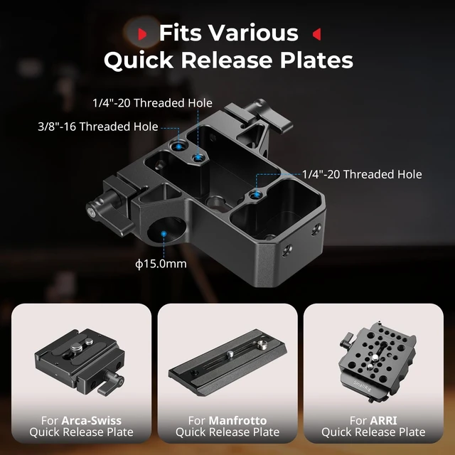 Alt view image 5 of 7 - Camera Base Plate Kit with 15mm LWS Rod Rail Clamp, Dual 15mm Rod | Carbon Fiber 15mm Rods (8'' / 20cm), for Sony A6500 A6600 A6300, for Canon R5 R6, for Sony A7SIII / A7III, for Camera & Cage