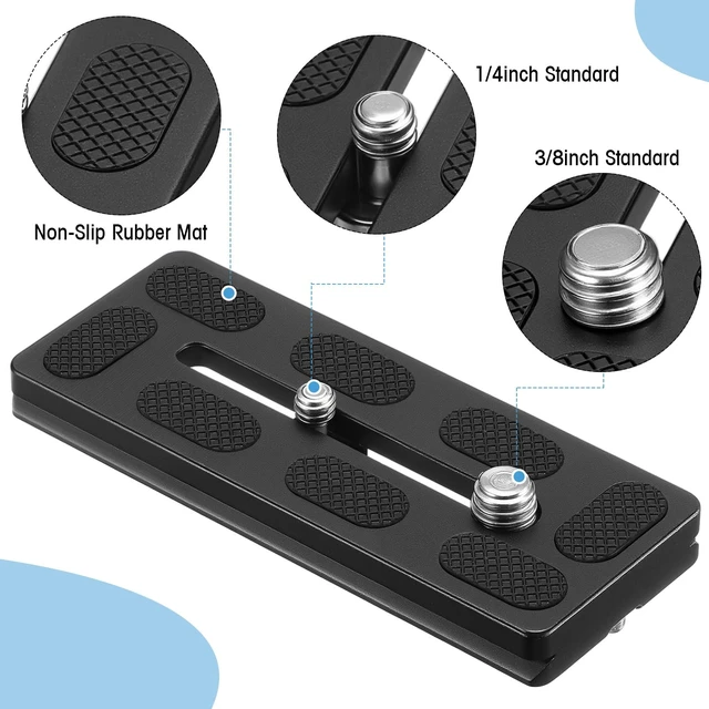 Alt view image 3 of 7 - Quick Release Plate Tripod 1/4-20 DSLR,100mm 1/4''and 3/8'',Black | Tripod Mount Plate, Camera Tripod Mount for DSLR Camera Tripod Ball Head , Metal, 1.9 x 1.5 x 0.4 Inch