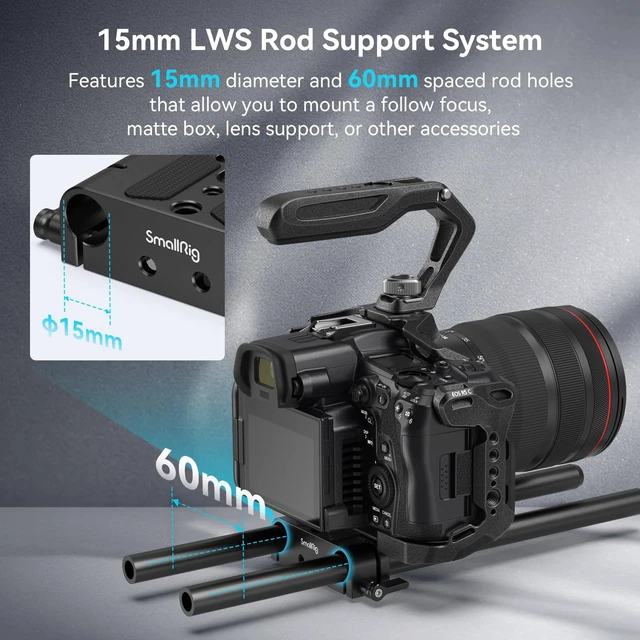 Alt view image 3 of 7 - Camera Baseplate with 15mm LWS Rod Rail Clamp | for Sony A6500/ A6600/ A6300 /A7SIII /A7III, for Canon R5/R6