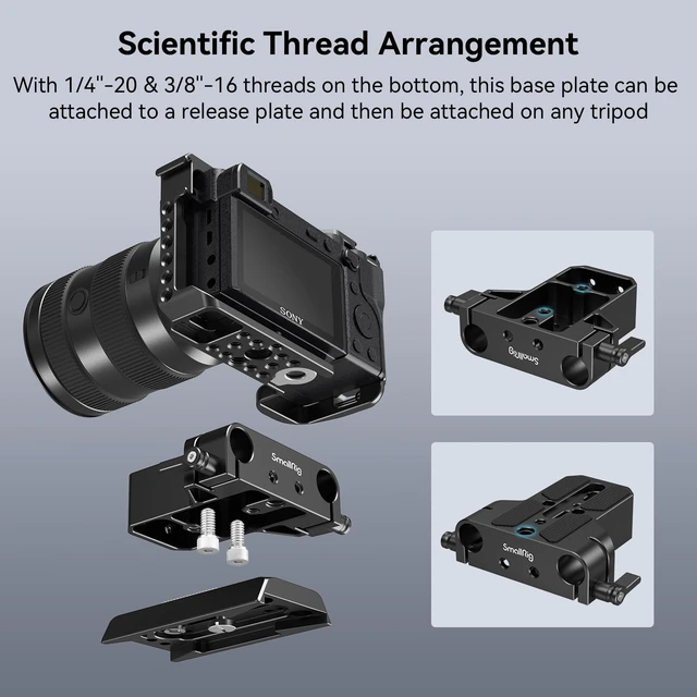 Alt view image 5 of 7 - Camera Baseplate with 15mm LWS Rod Rail Clamp | for Sony A6500/ A6600/ A6300 /A7SIII /A7III, for Canon R5/R6