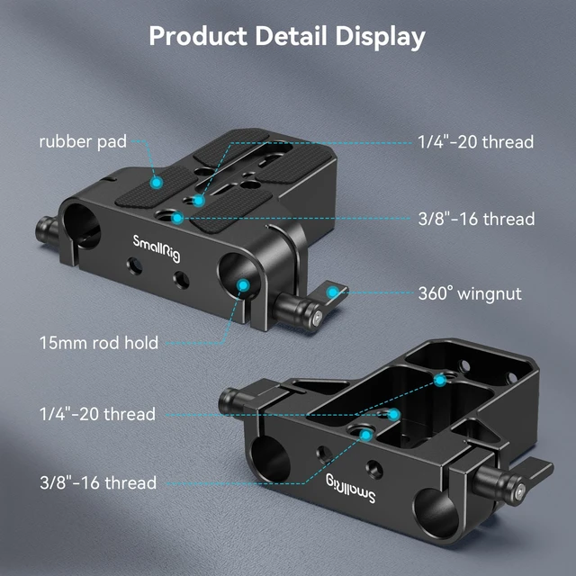 Alt view image 7 of 7 - Camera Baseplate with 15mm LWS Rod Rail Clamp | for Sony A6500/ A6600/ A6300 /A7SIII /A7III, for Canon R5/R6