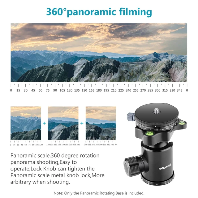 Alt view image 5 of 7 - Camera Panoramic Panning Base with Style Plate | 3/8 inch Screw, Aluminum Alloy Panorama Ball Tripod Head with Bubble Level, for Tripod Monopod DSLR Cameras, Max Load 22 LB