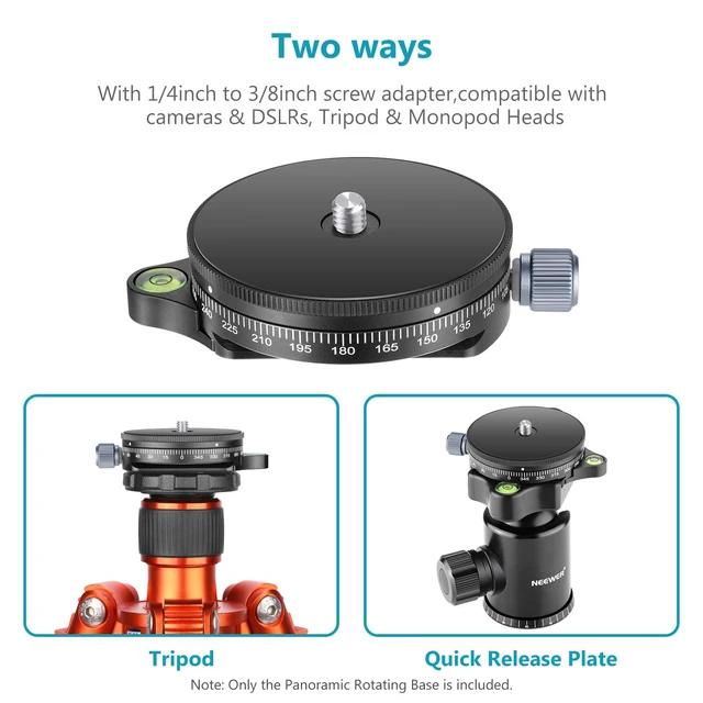 Alt view image 6 of 7 - Camera Panoramic Panning Base with Style Plate | 3/8 inch Screw, Aluminum Alloy Panorama Ball Tripod Head with Bubble Level, for Tripod Monopod DSLR Cameras, Max Load 22 LB