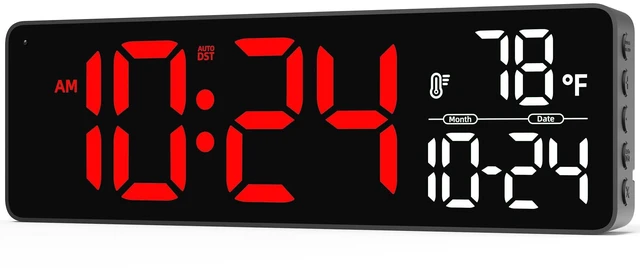 Main image of Large LED Digital Wall Clock with Date, Temperature, Auto-Brightness, Auto-DST | Big Digital Clock for Bedroom, Desk, Classroom, Living Room, Kitchen, Office, Gym, Farmhouse, Xmas Gift for Seniors