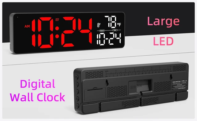 Alt view image 2 of 7 - Large LED Digital Wall Clock with Date, Temperature, Auto-Brightness, Auto-DST | Big Digital Clock for Bedroom, Desk, Classroom, Living Room, Kitchen, Office, Gym, Farmhouse, Xmas Gift for Seniors